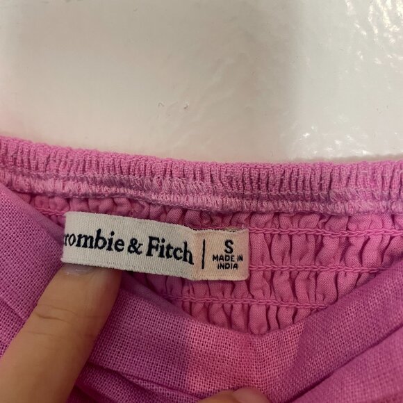 Abercrombie & Fitch Emerson Linen-Blend Puff Sleeve Midi Dress in Pink Sz Small - Picture 9 of 12